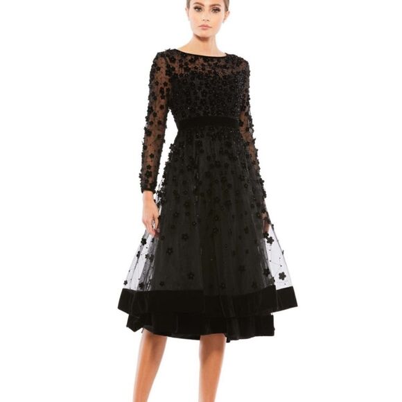 Mac Duggal 67007 Embellished Illusion High Neck Long Sleeve Fit & Flare size 4
